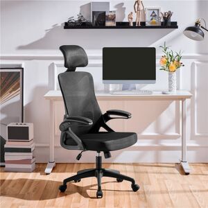 Yaheetech High Back Mesh Swivel Ergonomic Task Office Chair with Flip-Up Arms Full Black