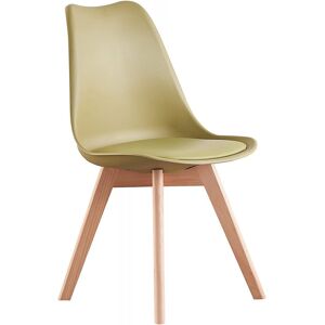 Latitude Run Thomasin Modern Scandinavian Minimalist Dining Chair with Faux Leather Cushions and Solid Wood Legs - Side Chair for Dining Room Kitchen Office - Sin Lime Green 83cm H X 48cm W X 60cm D