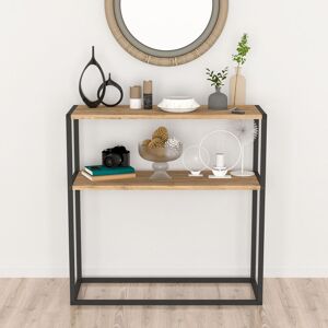Borough Wharf 90cm Console Table Slim Modern 2 Shelf Wooden Free Standing With Metal Frame Natural/Black