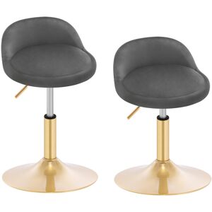 George Oliver Set of 2 make-up stools, height-adjustable stool, office stool, dining chair, kitchen stool, swivel stool, make-up stool, velvet, 42.5-58cm, for livin in Grey/Golden 38.5cm W X 43cm D