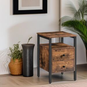 Borough Wharf Dosch Wooden 2 Drawer Bedside Table Rustic Industrial Side End Tables Living Room Home Furniture Dark Brown 61cm H X 40cm W X 40cm D