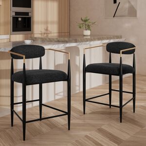Brayden Studio Upholstered Counter Stool, Modern Sleek Bar Stool Set of 2 Black Boucle 94.6cm H X 57.4cm W X 54cm D