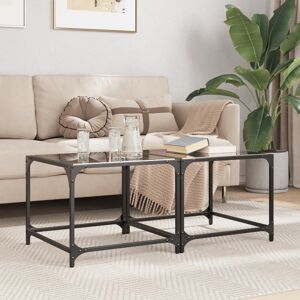 Borough Wharf Coffee Tables With Transparent Glass Top 2 Pcs 30X30x40 Cm Steel Black 40cm H x 50cm L x 50cm W