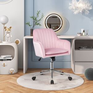 Fairmont Park Dutch Velvet Home Office Chair, Height-Adjustable Swivel Task Chairs With 5 Rolling Wheels, Ergonomic Backrest & Armrests, Modern Vanity Chair For Bed Pink 96cm H X 71cm W X 66cm D