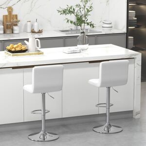 Latitude Run Set Of 2 Bar Stool PU Leather Armless Dining Chairs 360 Swivel & Height Adjustable Seat White 50cm W X 43cm D