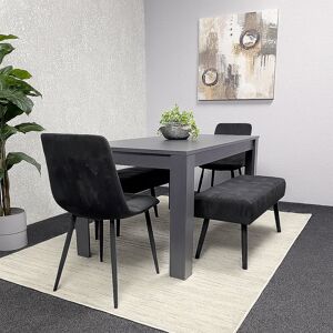 Fairmont Park Dark Grey Arrow Design Wooden Dining Table with Black Velvet Chairs and 2 Velvet Benches Dark Grey 75