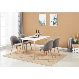 Norden Home Totnes 4 Person Dining set - a Rectangular Plastic Dining Table with Wooden Legs and a Set of 4 Quilted Velvet Dining Chairs for Dining Room - Modern White/Grey 4
