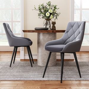 Canora Grey Upholstered Velvet Metal Legs Button Upholstered Dining Chair, Set of 2 Grey 88cm H X 49cm W X 50cm D