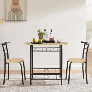 17 Stories 3-Pieces Dining Table Set for 2 Person, Modern Metal & Wood Kitchen Dinner Table with 2 Chairs, Space-Saving Dining Table with Wine Rack for Dining Ro Natural 2