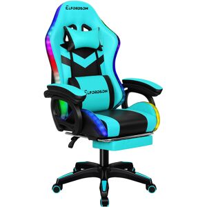 ELFORDSON Adjustable Reclining Faux Leather Swiveling PC & Racing Game Chair Cyan 127cm H X 68cm W X 68cm D