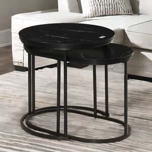 Borough Wharf Anamaris 2PC Nesting Tables With Faux Marble Tabletop Living Room Furniture Black 43.5cm H X 60cm W X 36cm D