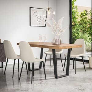 George Oliver Aria Dining Table And Chairs - Table Top w Legs + Maya Boucle Dining Chair Set Of 4 Tan/Black/Ivory 4