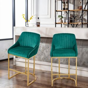 Canora Grey Set of 2 Soft Velvet Upholstered Bar Stools with Golden Leg Green 96cm H X 47.5cm W X 46cm D