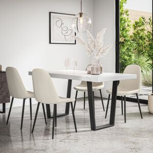 George Oliver Aria Dining Table And Chairs - Table Top w Legs + Maya Boucle Dining Chair Set Of 4 White/Black/Ivory 4