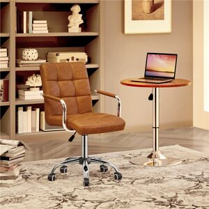 Yaheetech Mid Back Executive Swivel Office Chair with Metal Frame and Arms Retro Brown