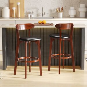 George Oliver Bar Stool Set Of 2 77Cm Seat Height Barstools W/ Curved Backrest-Walnut Bar Stool (77cm Seat Height)