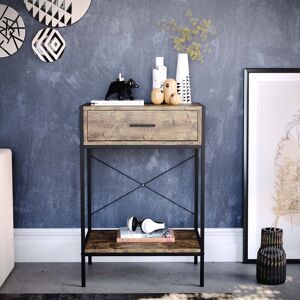 Borough Wharf Sylvie 1 Drawer Industrial Console Table with Metal Legs Hallway & Living Room Furniture Dark Wood 74cm H X 50cm W X 34cm D