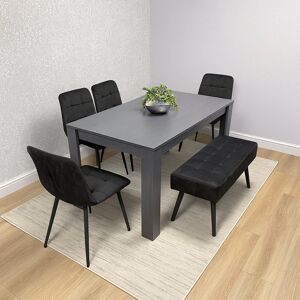 Fairmont Park Dining Table and 4 Velvet Chairs With 1 Bench Dining Set Furniture Black/Charcoal 75cm H x 117cm L x 77cm W