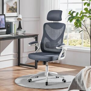 Yaheetech High Back Mesh Swivel Ergonomic Task Office Chair with Flip-Up Arms White/Gray