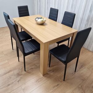 Latitude Run Dining Set of 6 Dining Table and 6 Faux leather Chairs Dinig Room Furniture Black 6