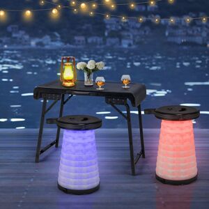 Dakota Fields 3-Piece Folding Table Stool Set With A Camping Table & 2 Retractable LED Stools Black 2