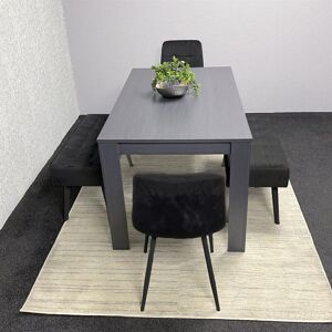 Fairmont Park Dark Grey Arrow Design Wooden Dining Table with Black Velvet Chairs and 2 Velvet Benches Dark Grey 75