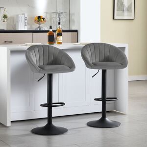 Fairmont Park Bar Stools Set Of 2 Bar Chairs Height-Adjustable Swivel Kitchen Stool With Backrest Stool Kitchen Bar 150 Kg Velvet Metal Gray 41cm W X 41cm D