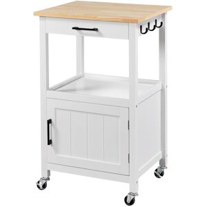 Yaheetech Rolling Kitchen Island with Solid Wood Top White 89cm H X 55cm W X 45cm D