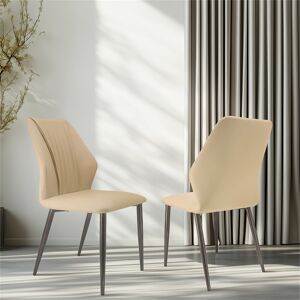 Corrigan Studio Leather Dining Chairs Set Of 2 Kitchen Side Chairs Modern Upholstered Curved Backrest Accent Chairs Beige 87.5cm H X 45cm W X 49cm D