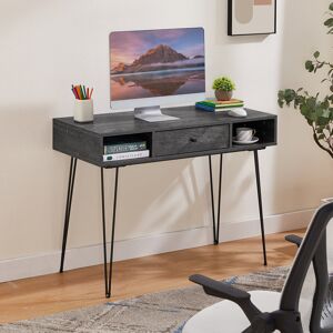 Borough Wharf Modern Home Office Table with Drawers, Computer Desk with Open Storage Cubby, Writing Study Desk with Metal Legs for Home Office Grey 76cm H X 100cm W X 48cm D