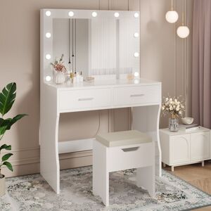 17 Stories White Dressing Table With Mirror 90cm Makeup Table White 137cm H X 90cm W X 40cm D