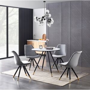 George Oliver Pala 4 Person Dining set - a Round Wooden Dining Table with Metal Legs and a Set of 4 Quilted Velvet Dining Chairs for Dining Room - Modern Dining Tab Light Grey/White 4