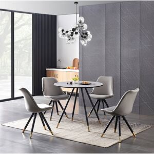 George Oliver Pala 4 Person Dining set - a Round Wooden Dining Table with Metal Legs and a Set of 4 Quilted Velvet Dining Chairs for Dining Room - Modern Dining Tab Grey/Dark Grey 4