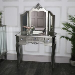 Rosdorf Park Behr Dressing Table with Mirror Silver 77cm H X 90cm W X 46cm D