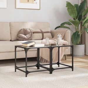 Borough Wharf Coffee Tables With Transparent Glass Top 2 Pcs 30X30x40 Cm Steel Black 40cm H x 40cm L x 40cm W