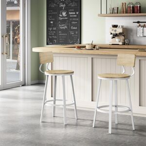 Borough Wharf Bar Stools Set Of 2, Bar Chairs, Breakfast Stools, Kitchen Island Stools, Counter Stools With Footrest And Backrest, Metal Frame + Mdf Seat And Back, Oak/White 89cm H X 51.5cm W X 51.5cm D