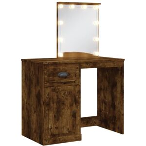 Vidaxl Dressing Table With LED Lights White 90X42x132.5 Cm Smoked Oak 132.5cm H X 228.6cm W X 42cm D