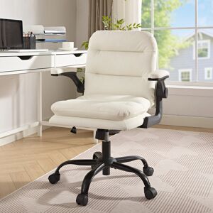 Inbox Zero Lambright Executive Chair, Ergonomic Swivel Office Desk Chair with Flip-up Armrest and Adjustable Height, PU Leather Thickened Cushion, for Computer T White 45cm W X 46cm D