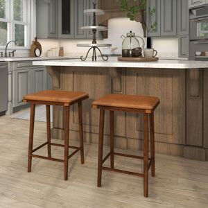 Lark Manor Set Of 2 Bar Stools Counter Height Stools Saddle Seat Stool With Solid Wood Legs 69cm H X 45cm W X 35cm D