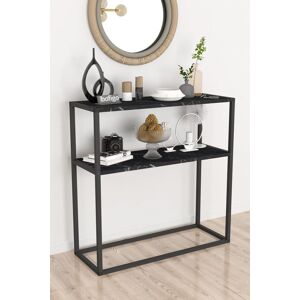 Borough Wharf 90cm Console Table Slim Modern 2 Shelf Wooden Free Standing With Metal Frame Black/Black