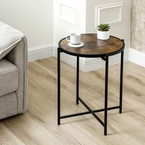 Borough Wharf 55cm Tall Round End Table For Living Room Furniture,wooden Top Sofa Side Table With Black Metal Base Brown 55cm H X 42cm W X 42cm D