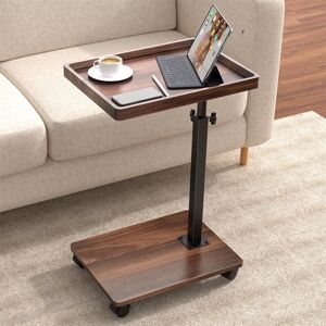 Rio C Shaped Adjustable Height, 360°Swivel With Wheels Side Table Brown 40cm W X 30cm D