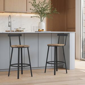 Borough Wharf Bar Stools Set Of 2 Round Kitchen Stools With Backrest Metal Frame Footrest Counter Stool 150 Kg Load Capacity For Bar Kitchen Island Dining Room Vintage Brown 89cm H X 51.5cm W X 51.5cm D