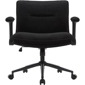 17 Stories Black Cross Legged Office Chair With Wheels And Flip-up Arms, Ergonomic Criss Cross Desk Chairs With Fabric Padded, Height Adjustable Wide Seat Swivel Black 90cm H X 65cm W X 70cm D