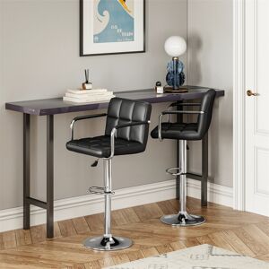 Metro Set Of 2, Breakfast Bar Stool With Armrest And Back Swivel Gas Lift Leather Kitchen Bar Stool Black 51cm W X 39cm D