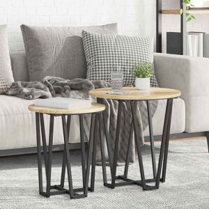 Borough Wharf Side Table Set 2 Pcs Old Wood And Black 50 X 50 X 50.5 Cm Sonoma Oak 50.5cm H X 50cm W X 50cm D