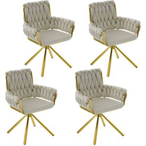 Canora Grey Set Of 4 Beige Velvet Dining Chair Swivel Chair With Four Metal Support Legs Beige 87cm H X 63cm W X 50cm D