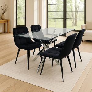 Fairmont Park Dining Table and 4 Chairs Rectangle Table 4 Velvet Chairs Dining Set Black 4