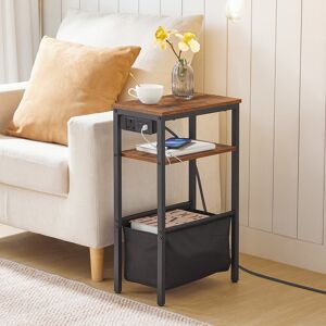 Borough Wharf Side Table End Table with Built-In Outlets Rustic Brown 60cm H X 20cm W X 40cm D