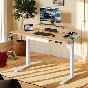 Inbox Zero Pyrrhos Electric Height Adjustable Rectangle Standing Desk with Hutch Brown 140cm W x 75cm D